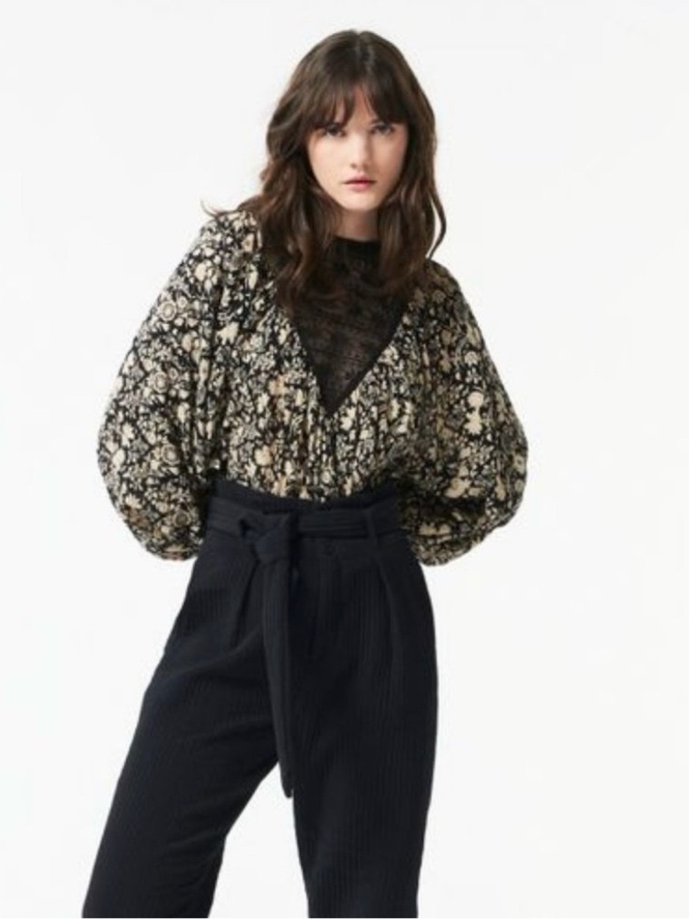 Antik Batik “Amel” Black and Cream Floral Lace Blouse